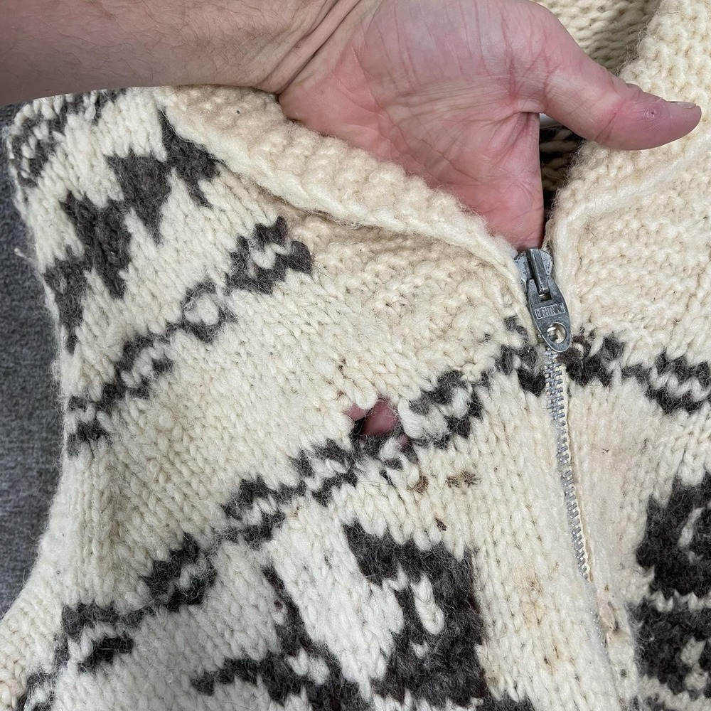 Westerly Knit Full Zip Cardigan Sweater Sz M/L Beige Chunky Cowichan 60s 70s - Picture 6 of 14